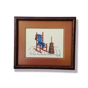 Vintage Framed Handmade 1985 Embroidered Picture